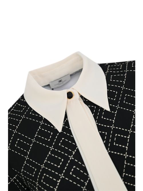 Camicia in gerogette con stampa logo bicolor Nero/Milk Elisabetta Franchi | CA10456E2EF3